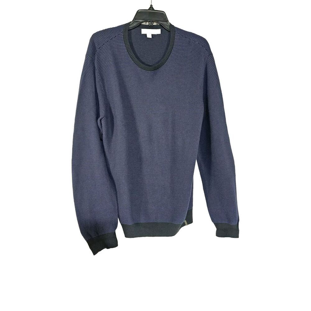 Calvin Klein Sweater Men's L Navy Blue Striped Round Neck Pullover - Picture 2 of 6